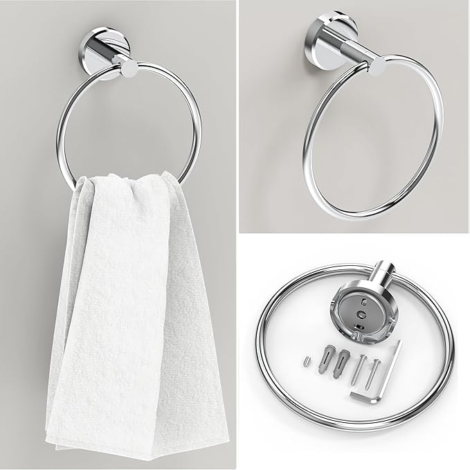 3pc Bathroom Hardware Set with Polished Toilet Paper Holder, Towel Ring, Towel Bar SUS304 Stainless Steel Toilet Paper Roll Holder Wall Mount, Bathroom Towel Holder, Towel Rack Set