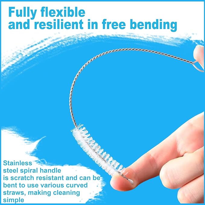 Straw Brush Long 10 Inch, Straw Cleaner Brush of Bristles Diameter 10 mm, Straw Cleaning Brush with Stainless Steel Nylon Bristles for Cleaning Stanley, Straws,Sippy Cup, Tumbler, Test Tube (4 PCS)