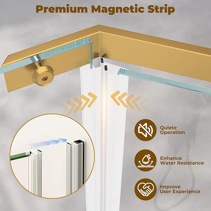 36" D x 36" W x 72" H Neo-Angle Shower Door with Shower Pan, Corner Shower Enclosure with Explosion-Proof Film and Nano Coating, Stainless Steel Frame, 1/4” (6MM) Tempered Glass, Brushed Gold