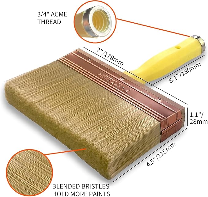Great Andrew 7 Inch Deck Stain Brush, Deck Paint Brush, Wide Large Brush for Staining Wood Wall Fence, Lime Wash Paint Brush Applicator for Smooth Rough Textured Surfaces, Home Repair Painters Tools