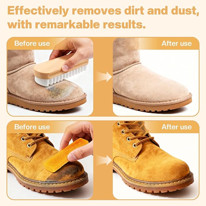 2 Pcs Suede Shoe Brush Nubuck Leather Cleaner Shoes Shine Dauber Crepe Applicators Set with Cleaning Eraser Cloth(Brush with Eraser)