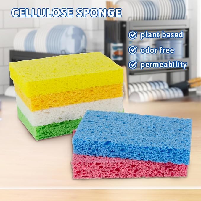 6 PCS Multi-Use Cellulose Kitchen Sponges Compressed Cellulose Sponges, Non-Scratch, Dish Sponge for Kitchen Bathroom Cars, Funny Cut-Outs DIY