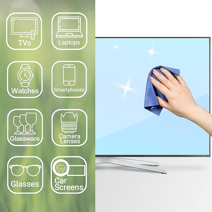 Eco-Fused Microfiber Cleaning Cloths - 10 Colorful Cloths and 2 White Cloths - Ideal for Cleaning Glasses, Spectacles, Camera Lenses, iPad, Tablets, Phones, LCD Screens (Blue/Grey)