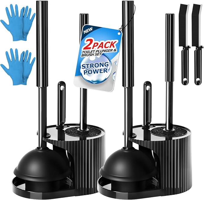 2Pack 3 in 1 Toilet Brush and Plunger Set,Toilet Bowl Brush Plunger Set,Toilet Brush Plunger Combo,Cleaning Brush,Cleaning Supplies, Crevice Cleaning Brush, Bathroom Cleaning Tools
