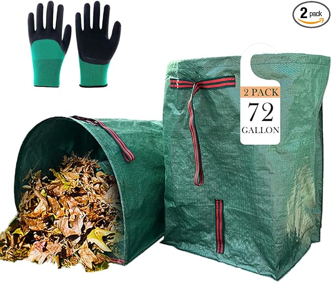 2 Pack Garden Leaf Bags 72 Gallon for Debris, Foldable Yard Waste Reusable Lawn Bags,Large Dustpan-Type with Gloves for Grass Clippings,Collapsible Trash Can for Outdoor Cleanup (72 Gallons)