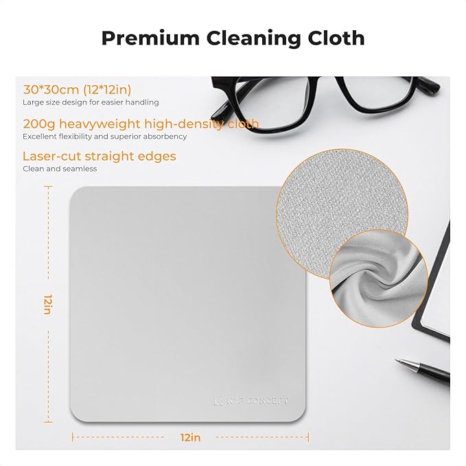 K&F Concept 3 Pack Microfiber Lens Cleaning Cloths 12x12in，Washable Reusable Vacuum Wrapped Glasses Cloth，Large-Size Microfiber Cloths for Cameras, Binoculars, VR Headsets, and Sunglasses