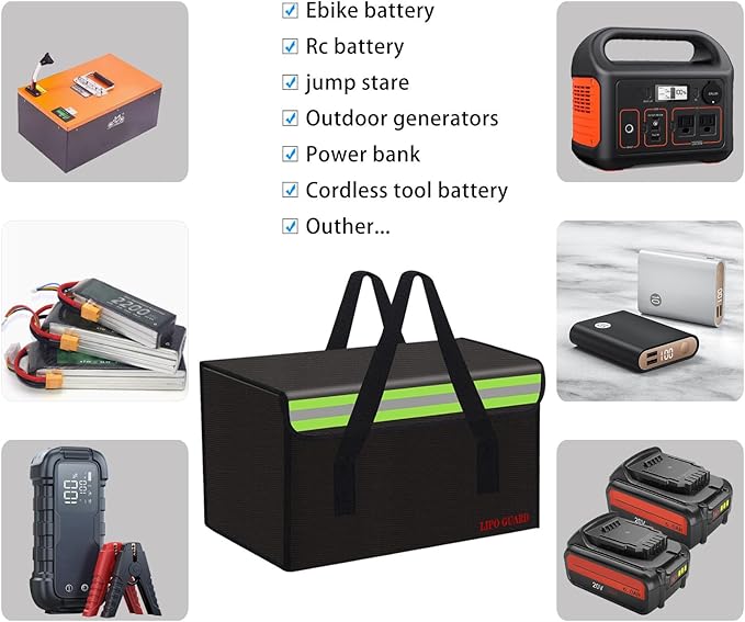 Lipo Battery Safe Bag Large Capatity Fireproof Bag for Ebike Lipo Battery Other Batteries Storage Charging Transport Home Office Travel Safe Storage Pouch