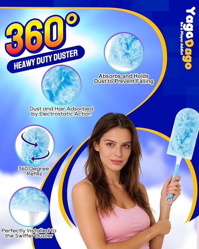 32 Count Dusters Refills with 2 Handles, 360 Heavy Duty Dusters Refills Compatible with Swiffer Duster Handle, Compatible with Swiffer Duster Refill 360 for Dusting Blinds, Home Cleaning