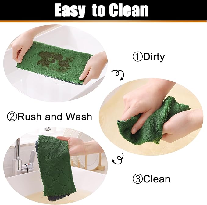 Mordimy 18 Pack Kitchen Cloths Dish Towels (10" x 10", Dark Grey & Grass Green), Super Soft and Absorbent Dish Cloths, Coral Velvet Microfiber Cleaning Cloth, Nonstick Oil Fast Dry Dishcloths