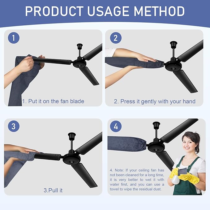 4 PCS Ceiling Fan Duster Kits,100% Microfibre Fan Blade Cleaner for high Ceiling Fan Blades.Machine Washable and Reusable,Includes 2 Ceiling Fan dusters and 2 Microfibre Towels（Grey） (Grey)