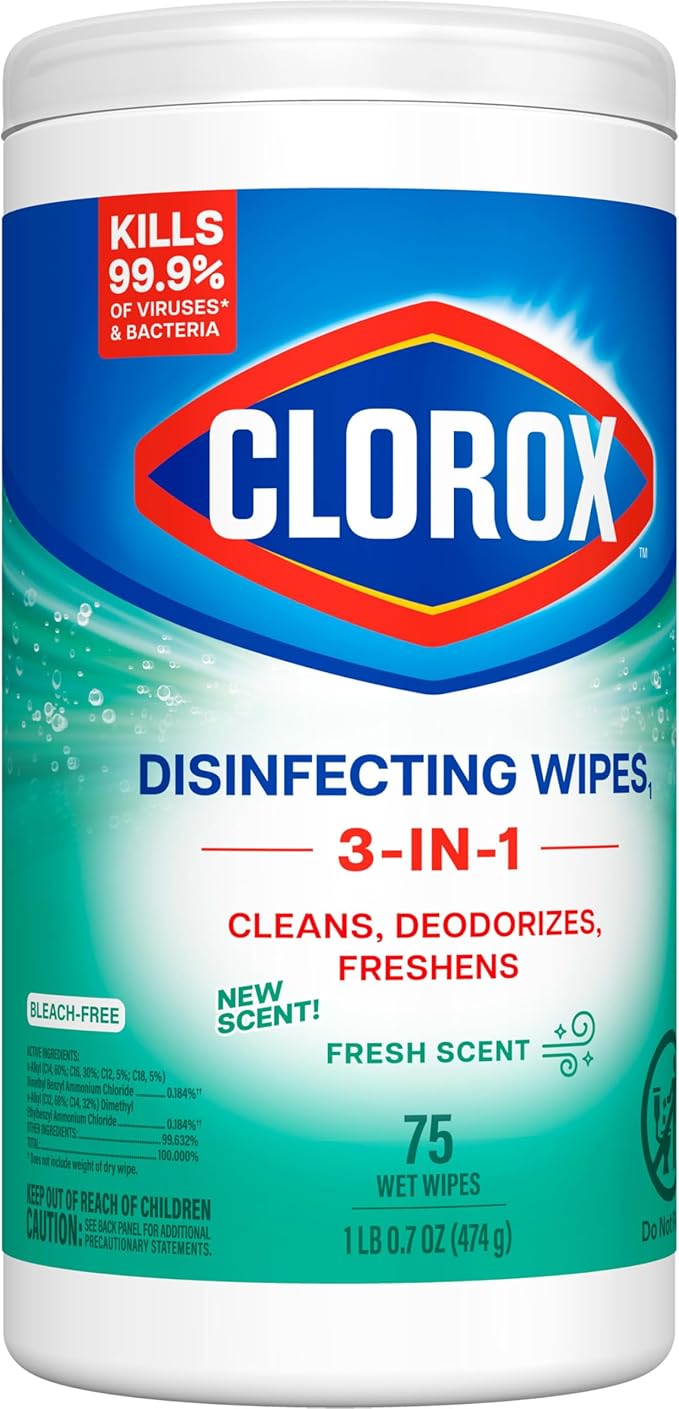 Clorox Disinfecting Cleaning Wipes, Bleach Free, Fresh Scent, 75 Count (Pack May Vary)