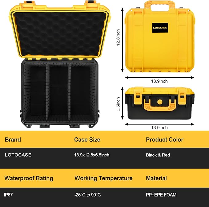 Storage Case for Dewalt Battery - Waterproof Hard Shell Tool Bag with 9 Adjustable Dividers for 8v/12v/18v/20v Max XR Battery & Chargers, Organizer Box for Dewalt/Milwaukee Battery (Case Only)