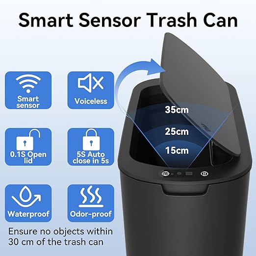 5 Gallon Bathroom Automatic Trash Can with Lid, Motion Sensor Touchless Trash Bin,Smart Electric Slim Waterproof Garbage Bin for Toilet, Office, Kitchen, Bedroom, Living Room (Black)