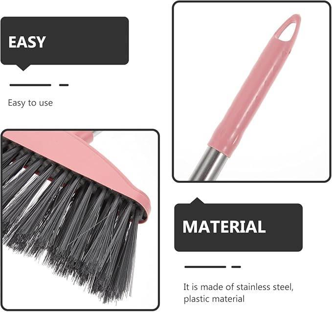 Ciieeo Heavy-Duty Broom, Stainless Steel Broom with Long Handle Floor Sweeping Brooms Wide Angle Outdoor Brooms for Shower Cleaning Patio Kitchen Grout Pink