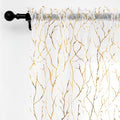 FINECITY White and Gold Sheer Curtains 45 Inch Length 2 Panels Metallic Gold Foil Branches Printed Sheer Kitchen Curtains Over Sink, Rod Pocket Privacy Short Sheer Window Curtains, 52 x 45 Inch