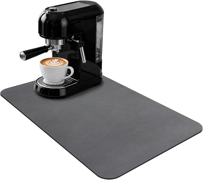 Coffee Maker Mat, Gray Style,20 x 12 Inch Bar Mat, Absorbent Hide Stain Rubber Backed Dish Drying Mat for Kitchen Counter, Mats for Countertops, Under Coffee Bar Maker Machine Pot Espresso Machine