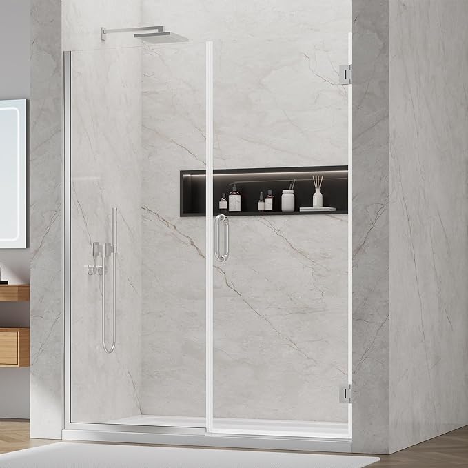 Pivot Shower Door, Adjustable Width 58.5-60" W x 76" H Shower Glass Door with 3/8" (10mm) Clear SGCC Tempered Glass with Nano Easy-Clean Coating, L01 Chrome