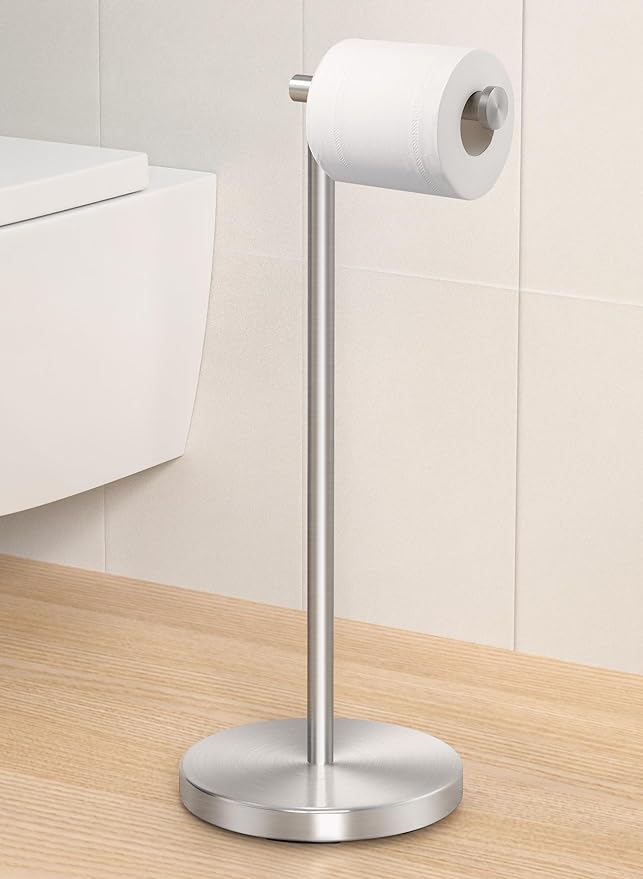 KES Toilet Paper Holder Stand SUS 304 Stainless Steel Rustproof Pedestal Lavatory Tissue Roll Holder Floor Stand Modern Brushed Nickel Finish, BPH283S1-2