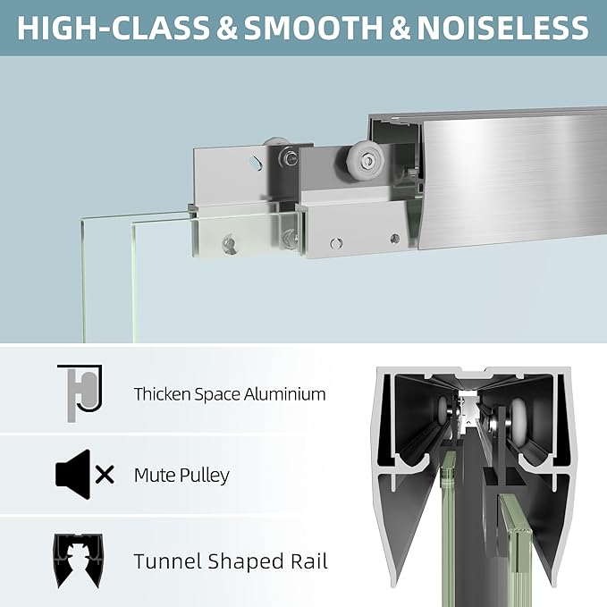 GETPRO Semi-Frameless Shower Door Double Sliding 62-66 in. W x 72 in. H Bypasss Bathroom Glass Shower Sliding Doors,1/4 inch Clear Tempered Glass Door for Walk-in Shower Brushed Nickel