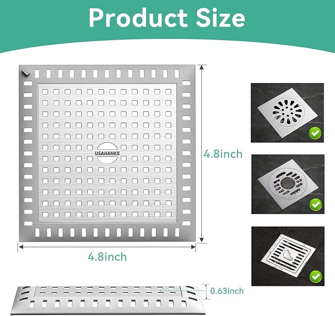 Drain Hair Catcher for Bathroom Sink,4.8" Stainless Steel and Silicone Shower Drain Covers Suitable for Drains and Bathroom Floors (1, Gray)