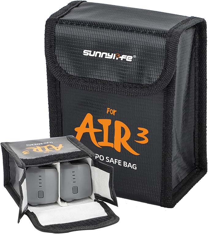 Lipo Battery Safe Bag for DJI Air 3s/Air 3, Explosion-Proof Nylon lithium Battery Fireproof Bag Protection Storage Pouch Pocket Case Accessories (Medium - for 2pcs batteries)