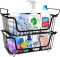 2 Pack Cleaning Supply Caddy and Trash Bag Holder Stand Set,Stackable Wire Storage Baskets,Under Sink Organizer,Cleaning Products Storage Organizer with Handles for Bathroom, Bedroom,Kitchen
