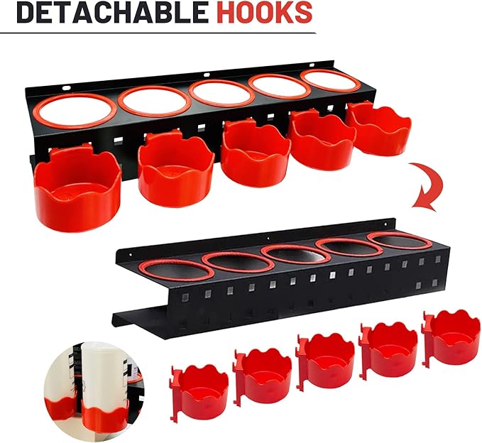 Spray Bottle Storage Rack with Extra Abrasive Holder, Wall Mount Hanging Rail Car Beauty Shop Accessory Display Auto Cleaning Detailing Tools Hanger Bottle Organizer
