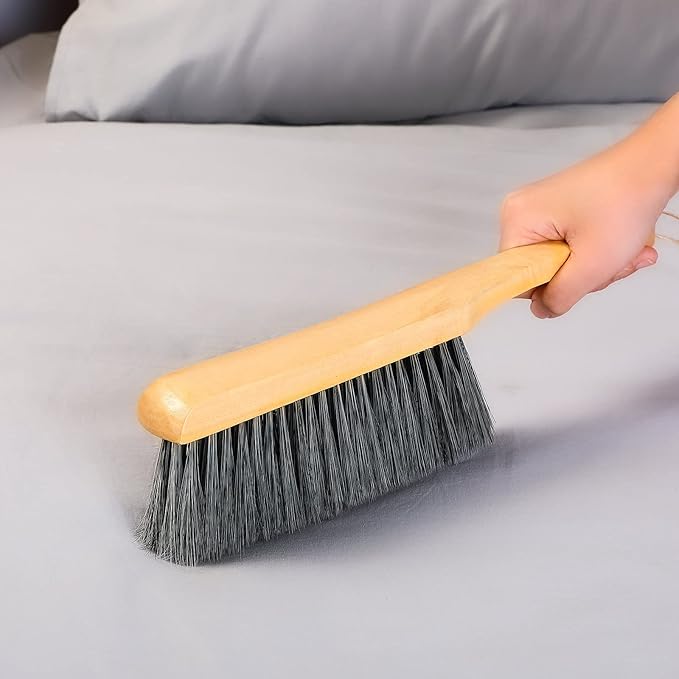 Patelai 2 Pieces Wooden Bench Brushes Fireplace Brush Natural Fiber Bench Soft Bristles Long Wood Handle Dust for Hearth Tidy Car Home Workshop Woodworking(Gray, Brown)