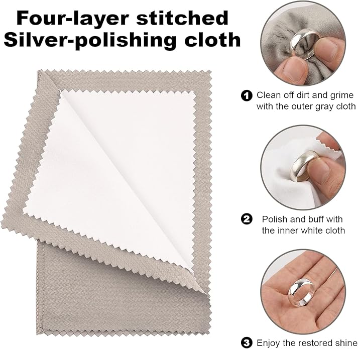 Silver Cleaning Kit with Ultra-Soft Brushes & Polish Cloths – Tarnish Removal for Antique Jewelry, Sterling Silverware, Cutlery & Plateware – Safe for Gold, Diamonds, Platinum, Gemstones & Coins