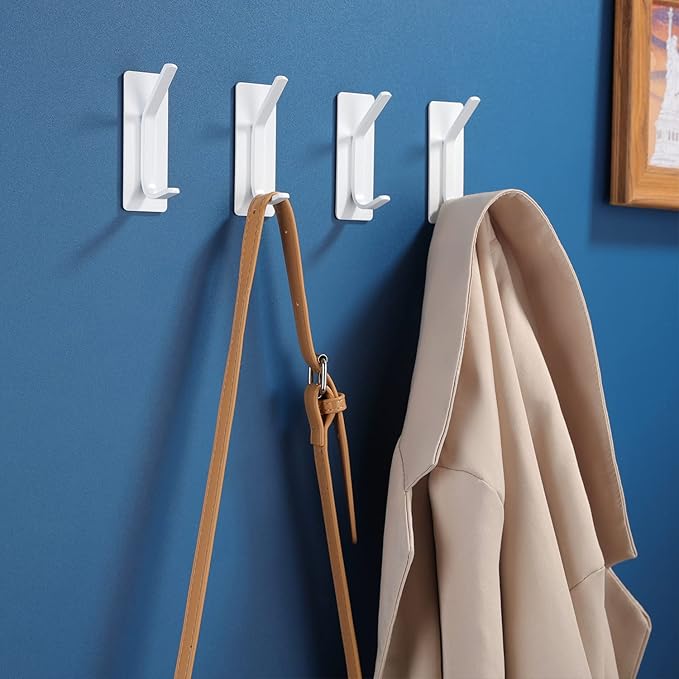 YIGII Towel Hooks/Adhesive Hooks - Heavy Duty Wall Hooks Stainless Steel Robe/Coat Towel Hooks for Bathroom and Bedroom, White 4-Packs