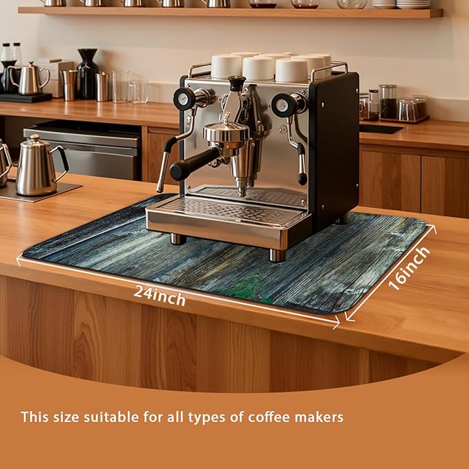Appliance Mat 24x16 Inch, Wood Grain Panel Design, Absorbent Hide Stain Rubber Backed Dish Drying Mat for Kitchen Counter, Bar Mats for Countertops, Under Coffee Bar Maker Machine Pot Espresso Machine