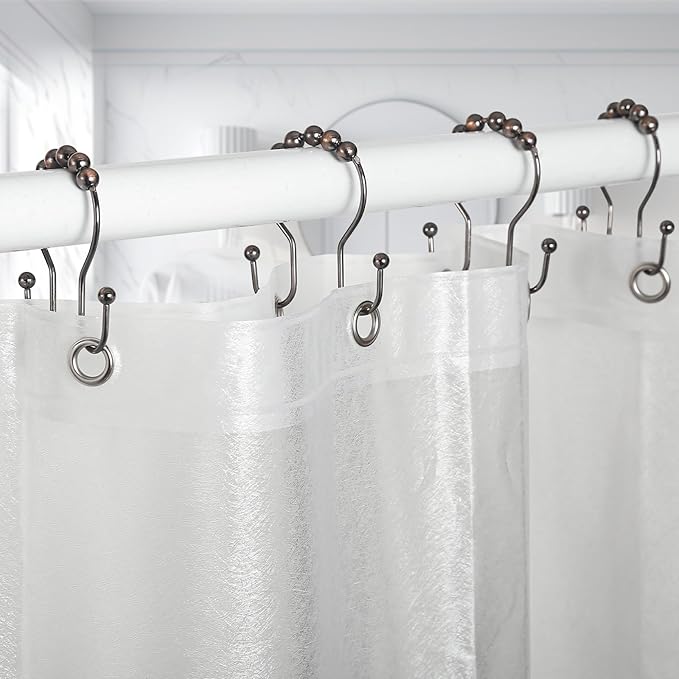 Goowin Shower Curtain Hooks, 12 Pcs Shower Curtain Rings, Stainless Steel Shower Curtain Hangers, Double Hook Shower Curtain Hooks, Smooth Sliding Anti-Drop Shower Rings for Curtain (Bronze)