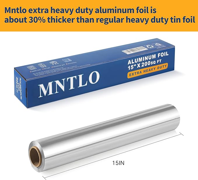 Super Thick Extra Heavy Duty Grilling Aluminum Foil - 15" x 200 SQ FT(About 30% Thicker Than Regular Heavy Duty Foil) - for Grilling, BBQ, Cooking, Food Preservation & Commercial Use