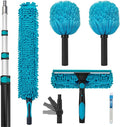 Cobweb Duster with 5-12 Ft Extension Pole, Spider Web Brush with Long Telescoping Pole for 20 Feet Reach, Window Cleaning Squeegee with Scrubber, High Ceiling Fan Dusters
