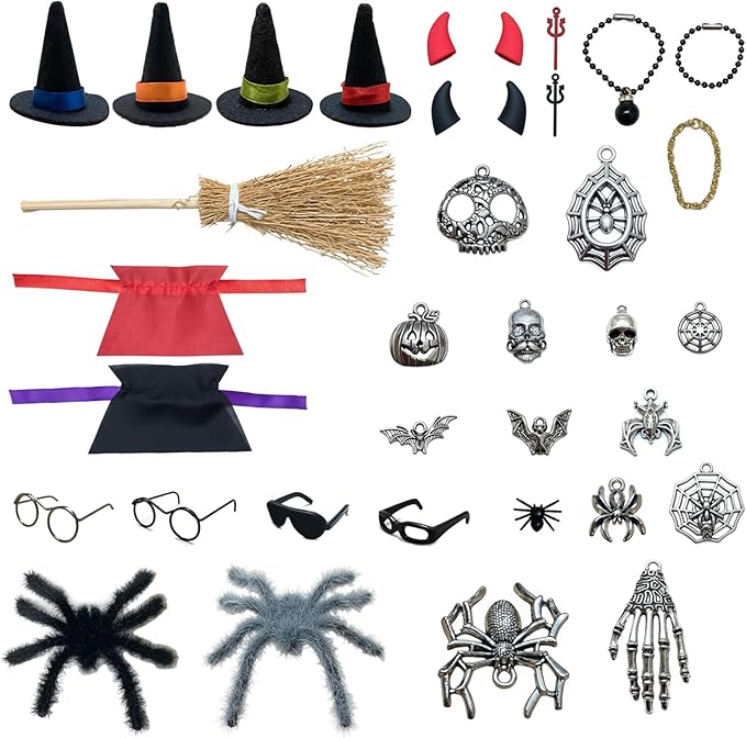 Rubber Duck Accessories 34PCS - Halloween Scary Decorations for Rubber Duck - Wizard's Hat Cape Flying Broom Spiders DIY Accessories for Rubber Duck