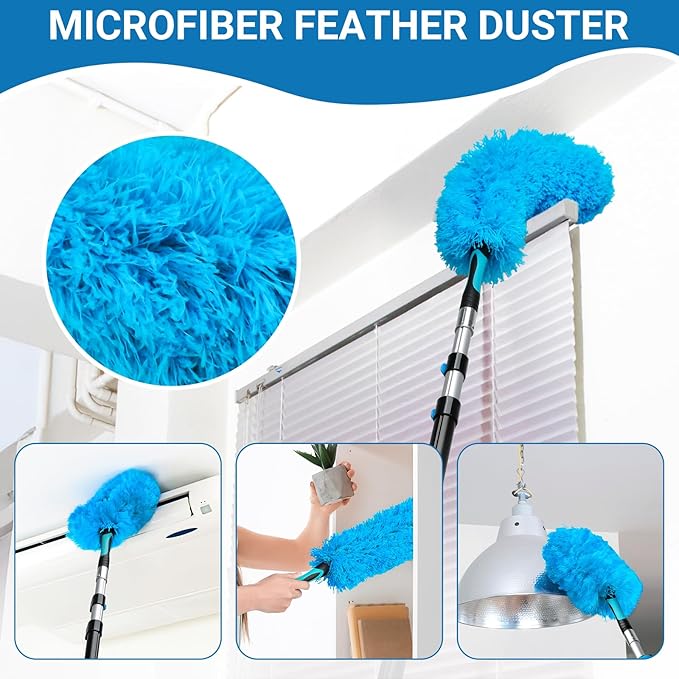 20 Feet High-Reach Cobweb Duster,Spider Web Brush & Ceiling Cleaning Kit with 5-12 feet Extendable Pole Heavy-Duty Duster for High Ceilings, Fan and Corner(Telescopic Iron Rod)