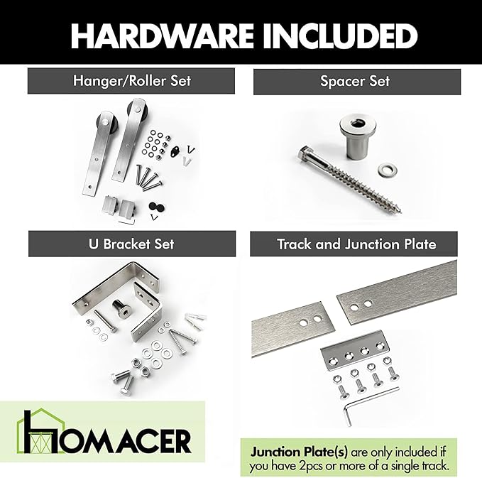 Homacer Brushed Nickel Double Track U-Shape Bypass Sliding Barn Door Hardware Kit, for Three Doors, 18ft Long Flat Track, Straight Design Roller