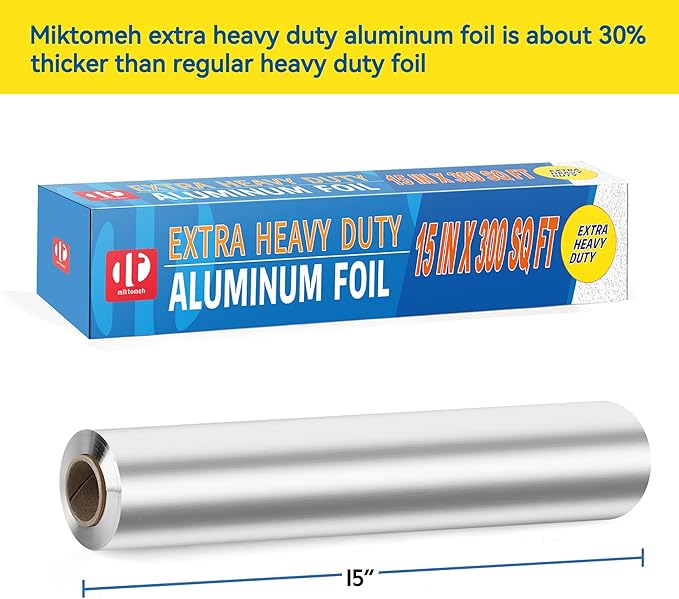 Super Thick Extra Heavy Duty Aluminum Foil 15" x 300 Sq Ft(about 30% Thicker than Regular Heavy Duty Foil) -for Grilling, BBQ, Cooking, Food Storage, Commercial & Pitmasters‘ Use