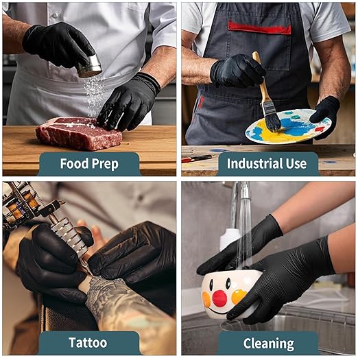 FINITEX - Black Nitrile Disposable Gloves, 5mil, Powder/Latex-Free, Medical Exam 100 PCS For Examination Home Cleaning Food Glove (X-Large)