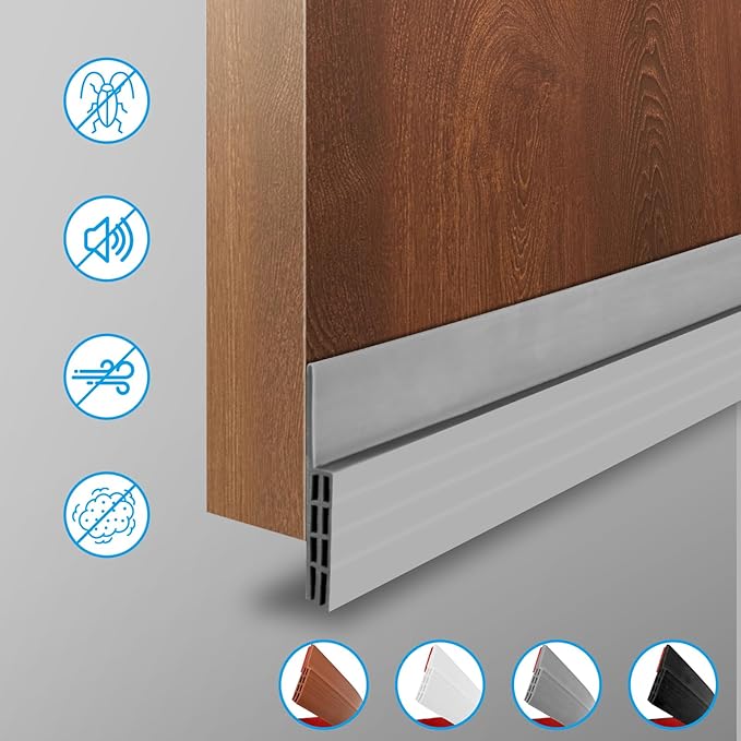 Ainiv Door Draft Stopper Under Door Seal, 2" W x 39" Cutable Soundproof Door Seal, Adhesive Under Door Sweep Weather Stripping Soundproof Kit, Under Door Draft Stopper Seals Anti-Collision-Grey