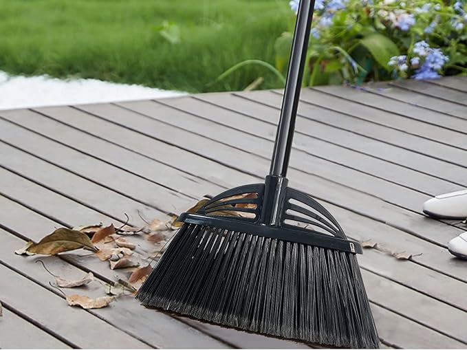 Four-Section Rod Long-Handled Broom,Heavy-Duty Broom, Angle Broom for Outdoor/Indoor（Black+Yellow）