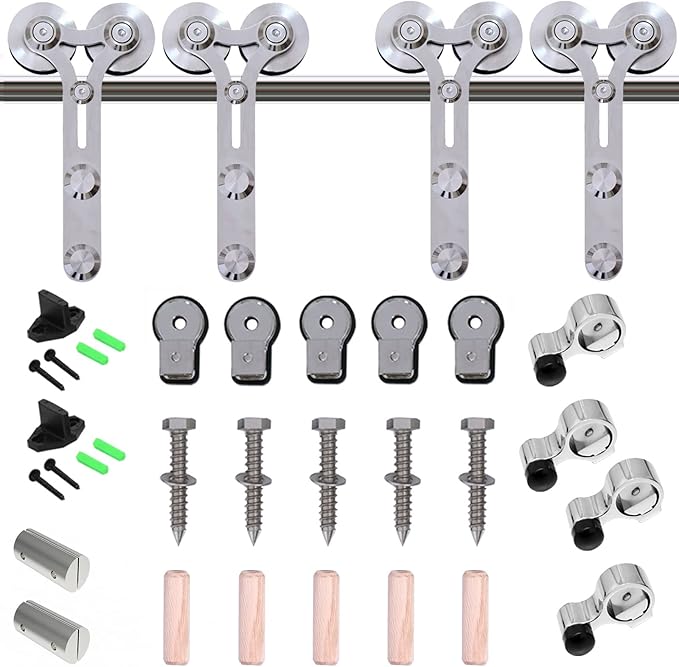 TSMST 11FT Sliding Barn Door Hardware Kit, Stainless Steel Heavy Duty Sturdy Barn Door Track for Double Wood Door, Slide Smoothly Quietly (Y Style)