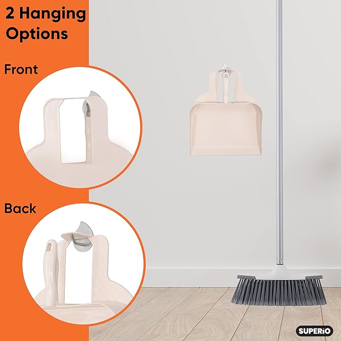 Superio Heavy Duty Plastic Step-on Dustpan with Comfort Grip Handle White, Durable, Lightweight Multi Surface Dust Pan Easy Broom Sweeping, 10-inch Wide, 1-Pack