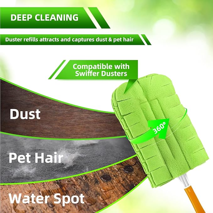 Reusable Duster Refill for Swiffer Duster - Washable Heavy Duty Dusters Refills 360 for Swiffer Duster Handle & Super Extender Handle, 6 Pack (Handle is Not Included)