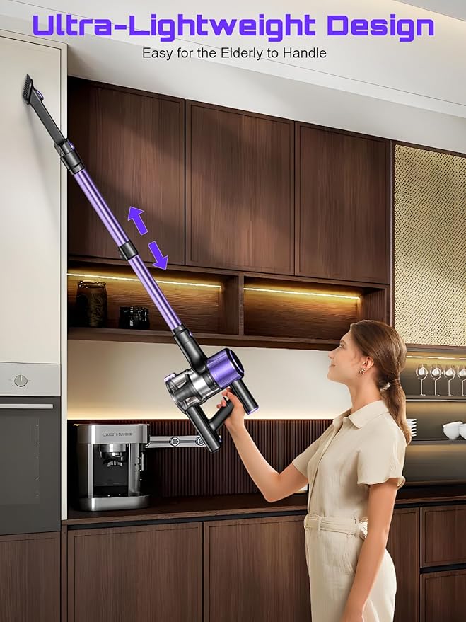 Cordless Vacuum Cleaner, 10 in 1 Stick Vacuum with Powerful Suction, Hose, Green LED Light, Anti-Tangle Brush, Lightweight Rechargeable Vacuum Cleaner for Home, Hardwood Floors, Carpets