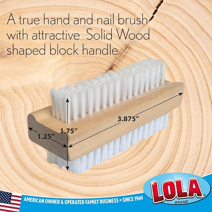 LOLA Classic Hand & Nail Wood Brush, 144 Pack, Heavy Duty 2 Sided Soft & Stiff Bristles, Cleans Hands, Fingernails, Feet & Toenails