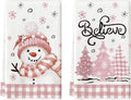 Artoid Mode Pink Xmas Tree Snowman Christmas Kitchen Towels Dish Towels, 18x26 Inch Farmhouse Holiday Winter Decoration Cleaning Set of 2