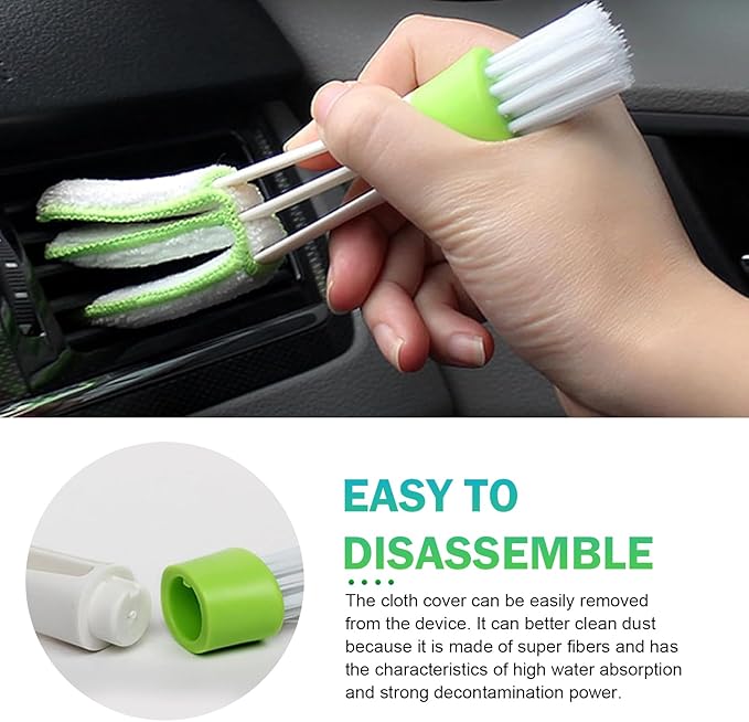 3 PCS Mini Dusters for Car Air Vent, Double Ended Mini Cleaning Brush, Window Blind Brush, Multifunctional Dust Collector Cleaning Cloth Tool, Universal for House, Car, Office (Green & White)