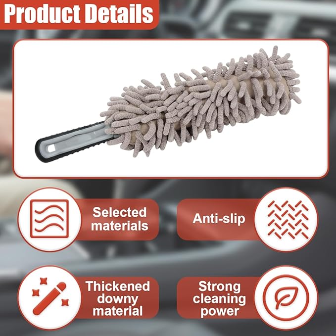 Car Interior Duster, No Scratch Microfiber Cleaning Brush with Comfortable Handle, Universal Auto Detailing Cleaning Supplies for Vehicle Home Office (Camel)