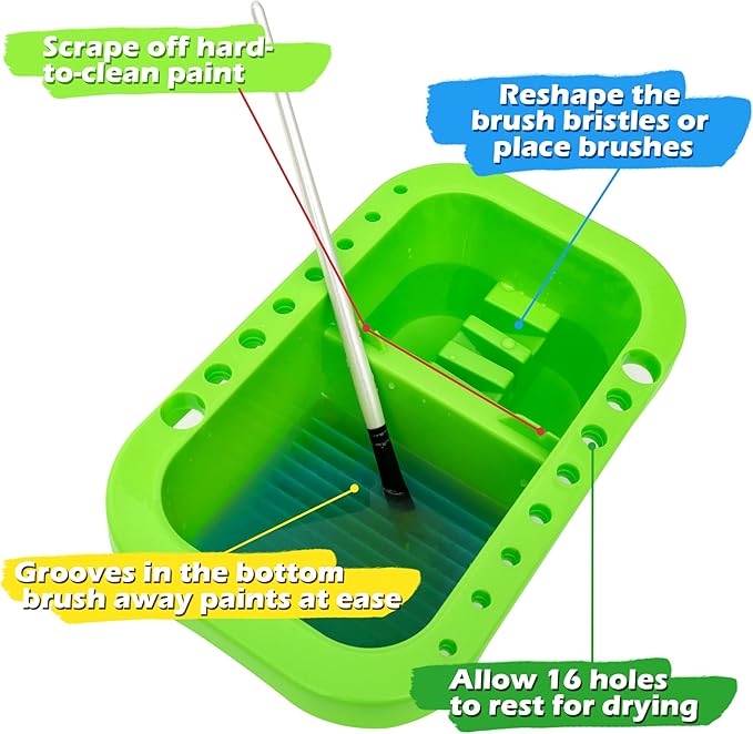 MyLifeUNIT Paint Brush Cleaner, Paint Brush Holder and Organizers with Palette for Acrylic, Watercolor, and Water-Based Paints (Lawn Green)